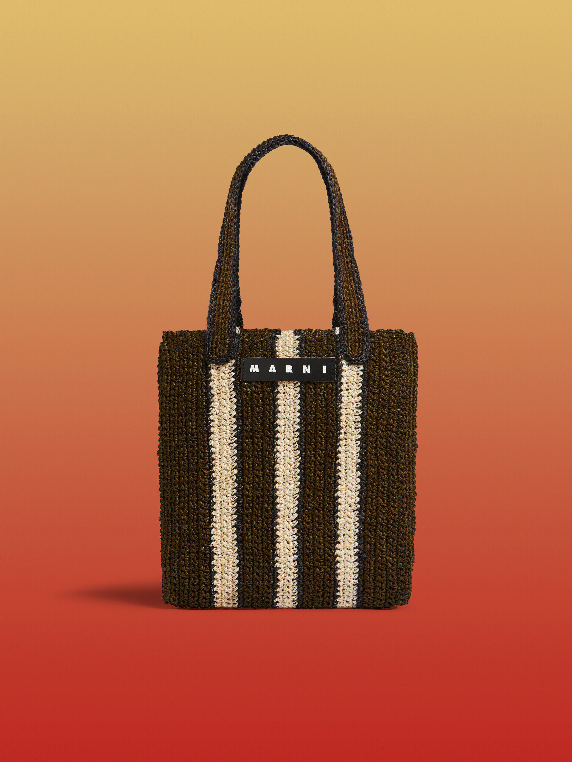 【MARNI】セール MARNI MARKET 天然繊維ストライプバッグ グリーン&ベージュストライプ MARNI MARKET FIQUE クロシェ