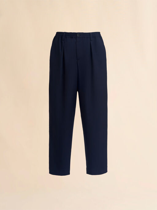 Deep blue tropical wool trousers with drawstring waist - Pants