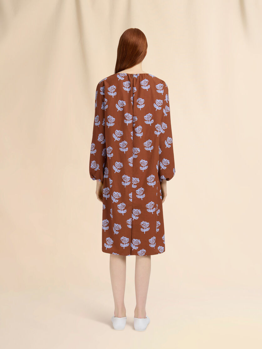 Brown poplin midi dress with Sprayed Roses print - Dresses - Image 3