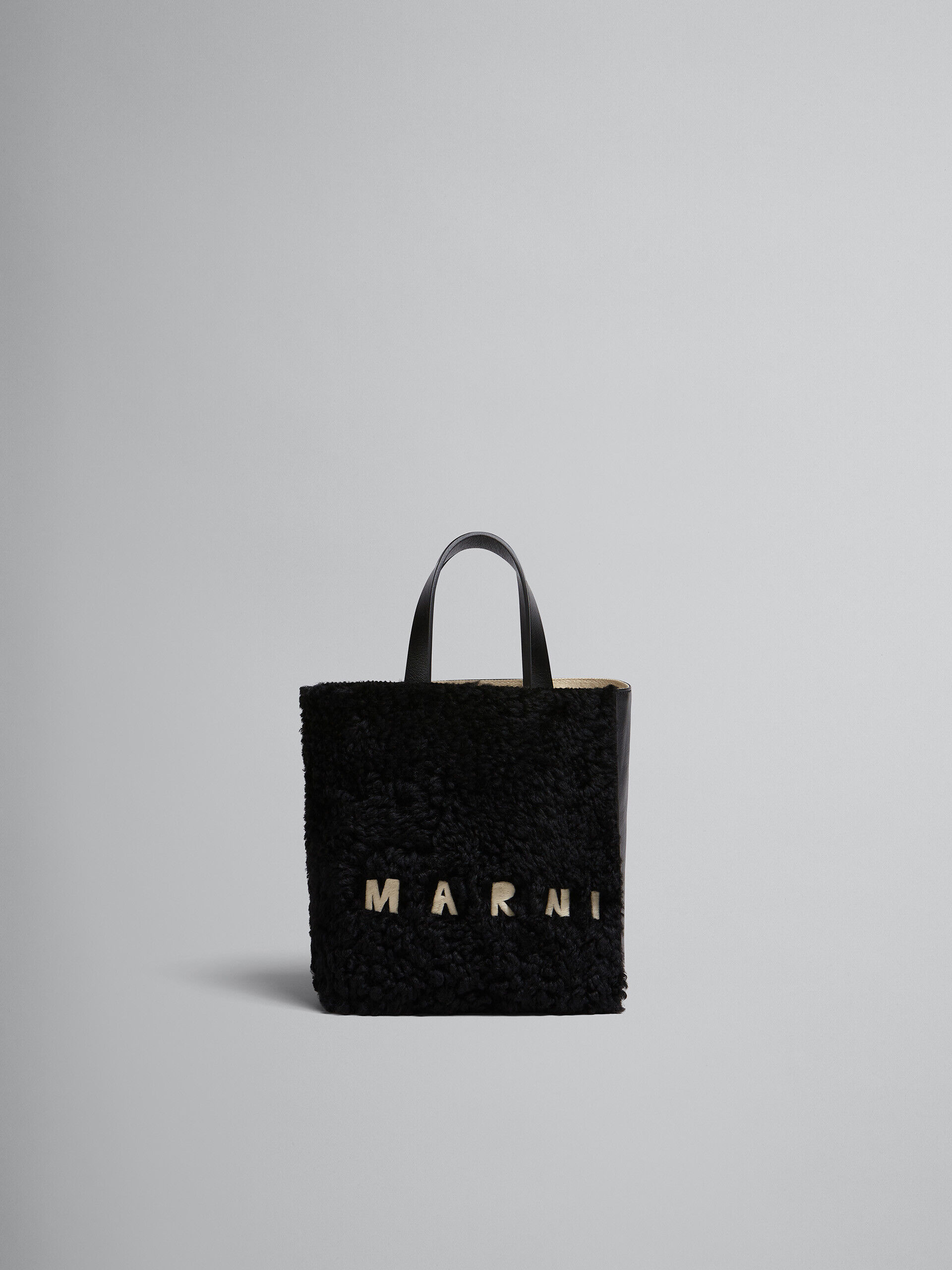 MUSEO SOFT mini bag in black shearling | Marni