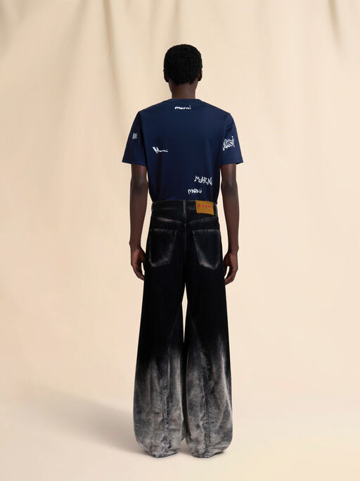 Black flocked denim twisted jeans - Pants