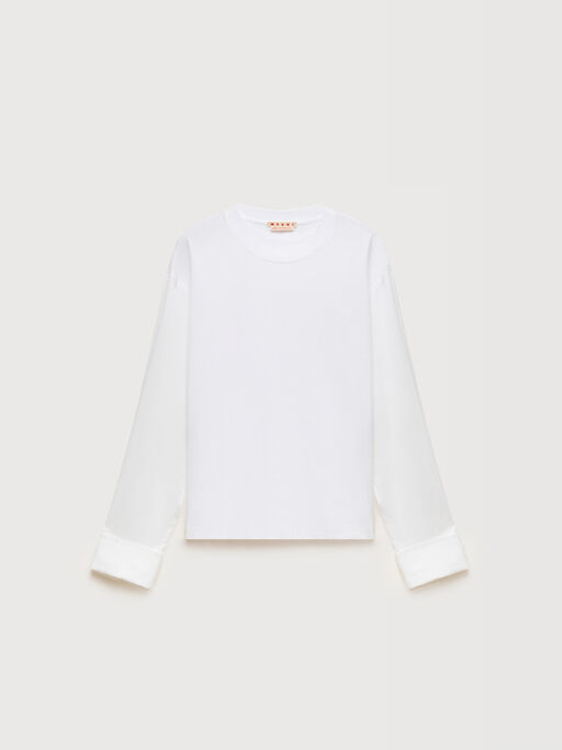 White cotton T-shirt with shirt sleeves - T-shirts
