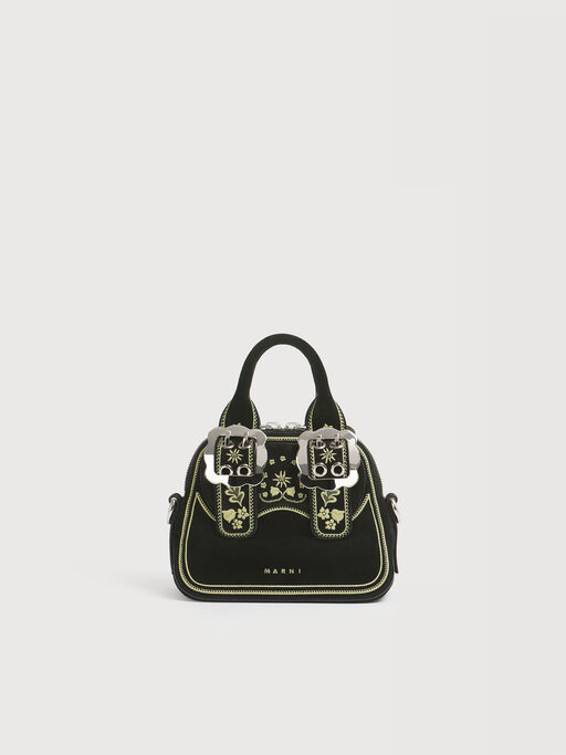Black suede Belte bag with embroidery - Handbags