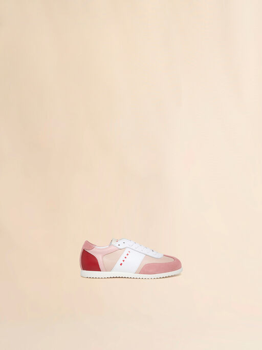 Pink leather sneaker with colour-block overlays - Sneakers