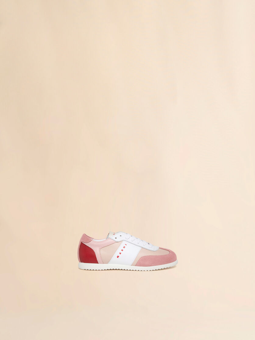 Pink leather sneaker with colour-block overlays, Image 1