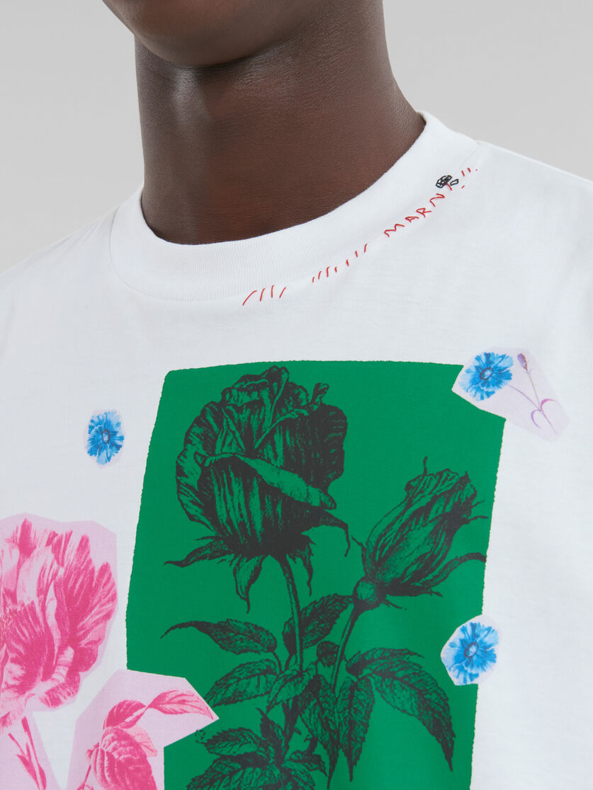 T-shirt en coton blanc avec imprimés fleurs - T-shirts - Image 5