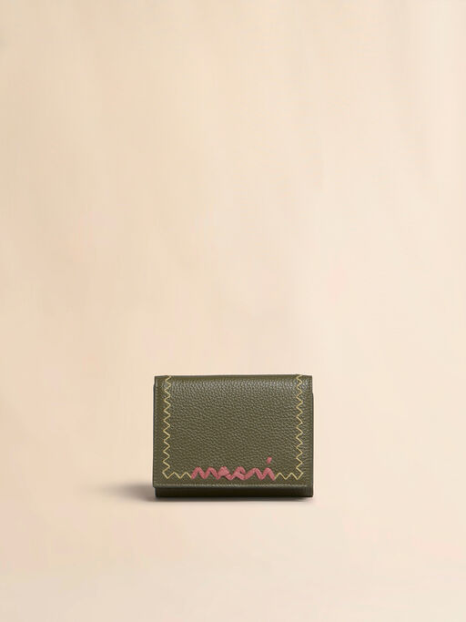 Deep green leather trifold wallet with Marni Symbol logo - Wallets