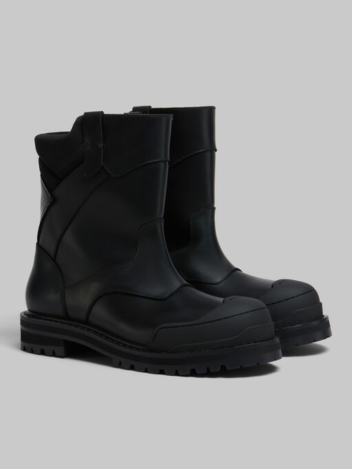 Black Patchy ankle boot in leather and tech fabric - Boots