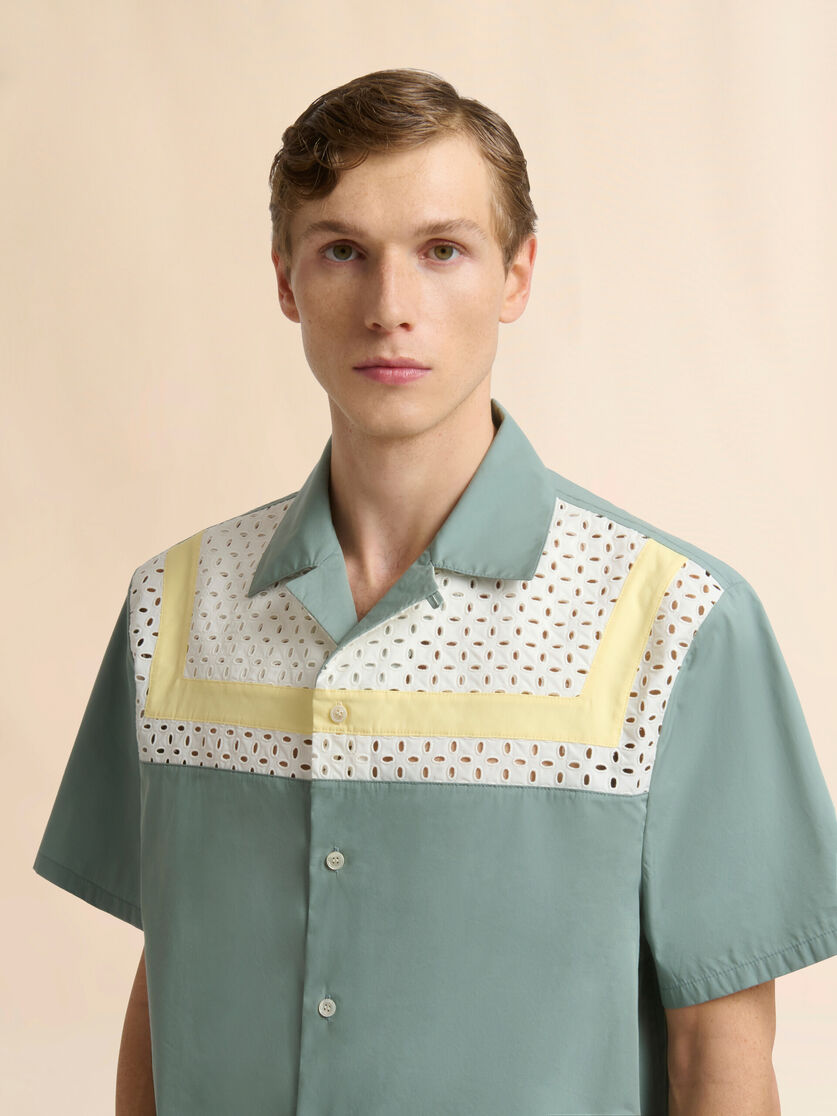 Chemise verte en coton et nylon avec empi&egrave;cement en dentelle, Image 4