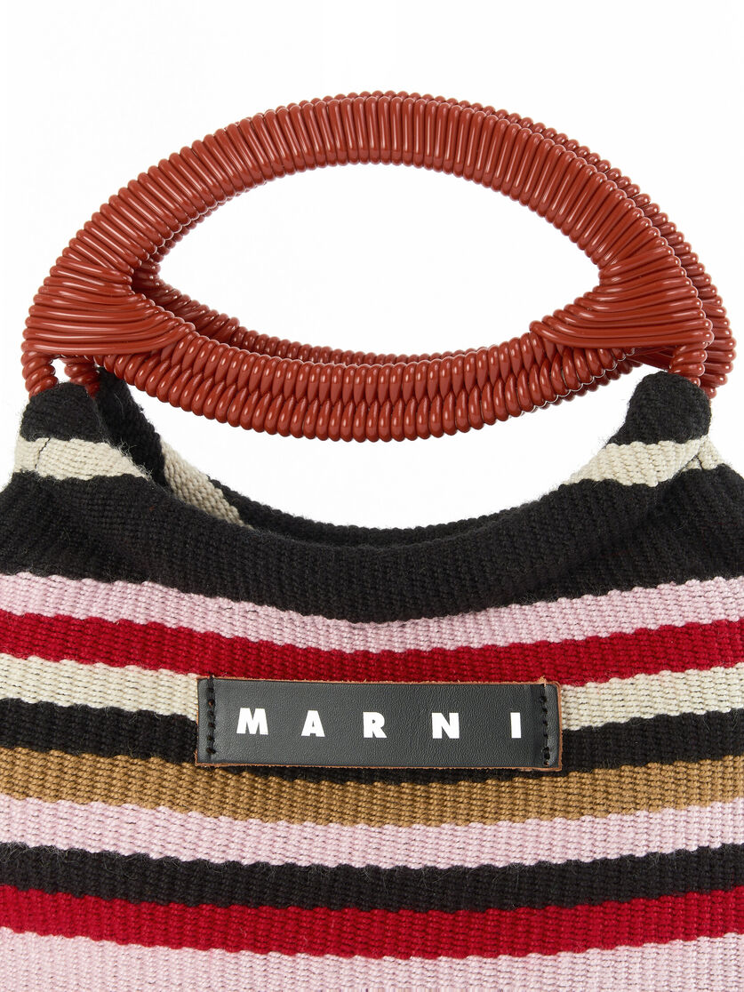 Borsa Marni Market Boat Mini In Cotone Rosso A Righe Multicolor - Borse shopping - Image 4