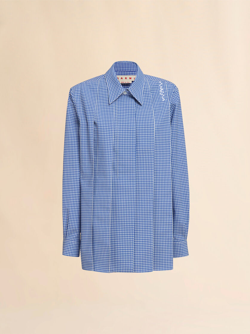 Wool blend blue and white checked shirt - Shirts - Image 1