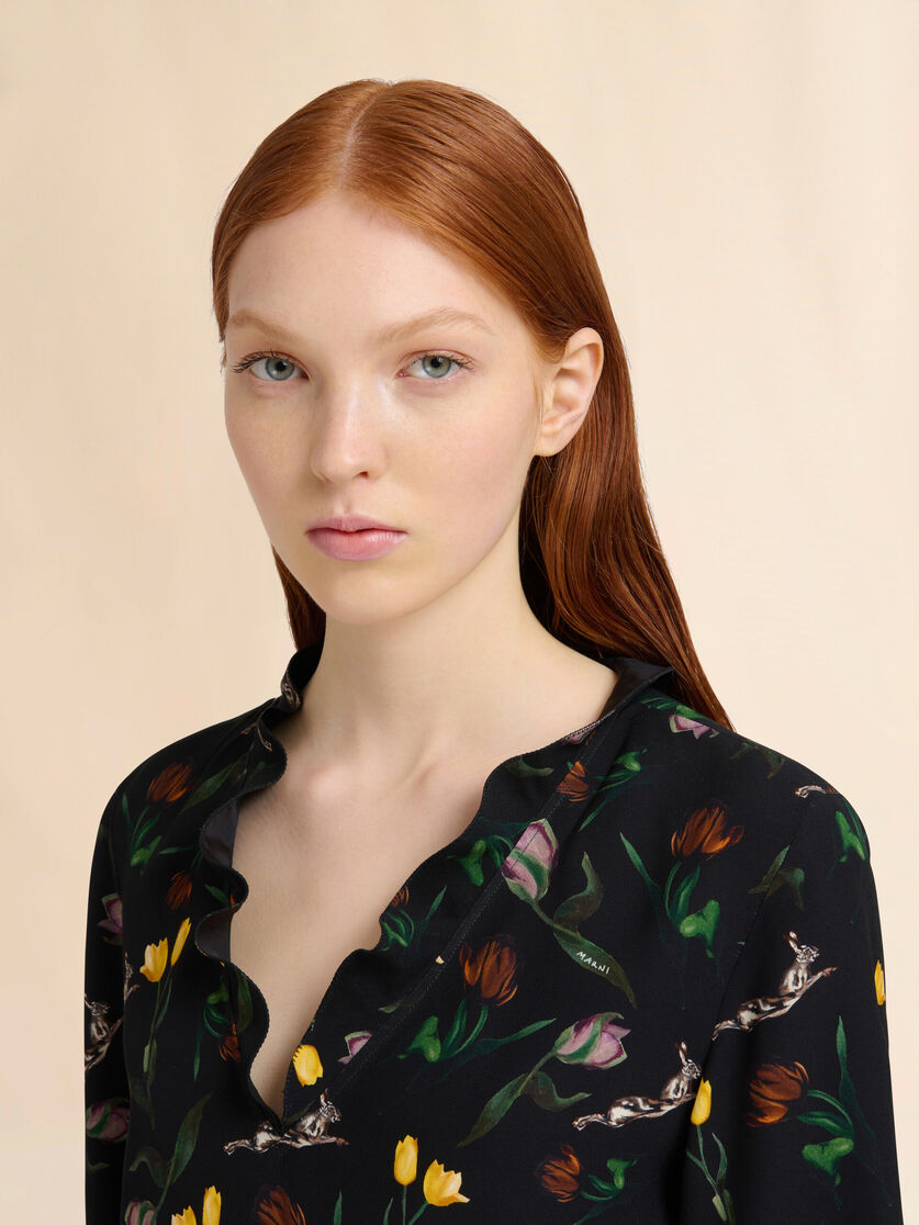 Black envers satin mini dress with Tulips and Hares print - Dresses - Image 4