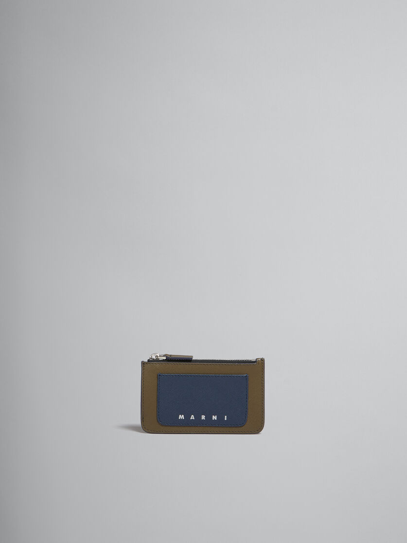 クリーム ディープブルー サフィアーノレザー製 カードホルダー、ファスナー式ポケット - 財布 - Image 1