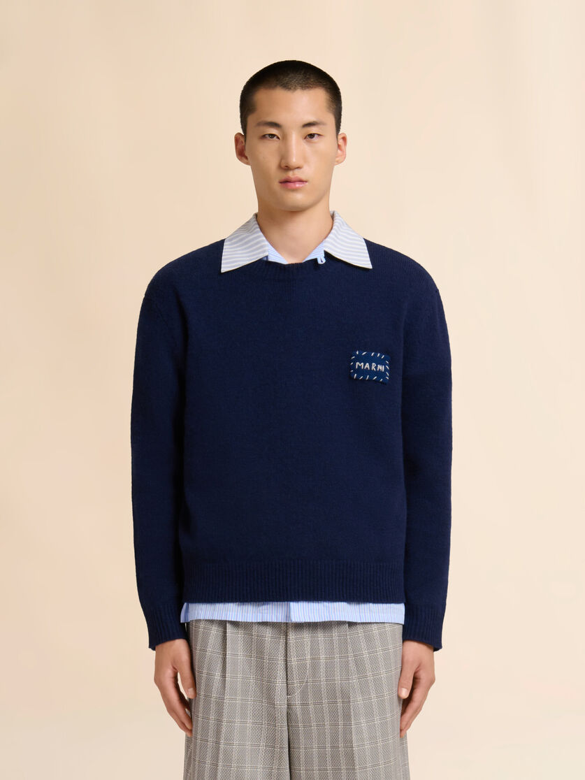 Deep blue cashmere sweater with Marni patch, Image 2