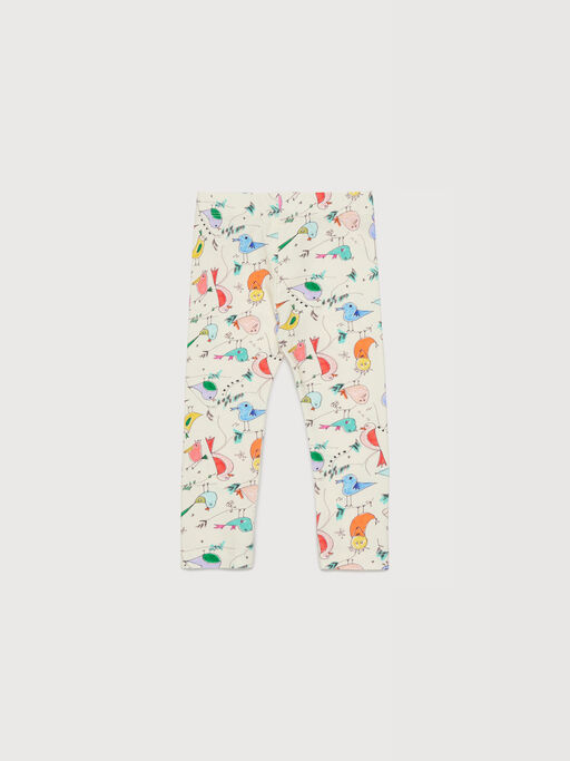 Off-white stretch cotton leggings with bird print - Pants