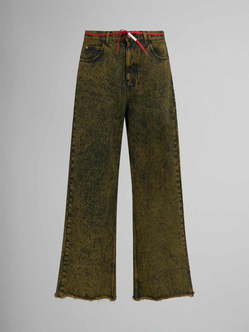 Green marble-dyed denim flared jeans - Pants - Image 1