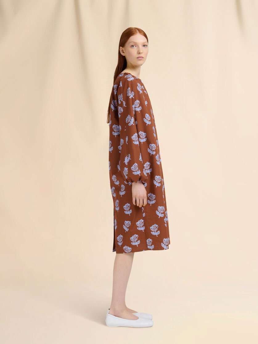 Brown poplin midi dress with Sprayed Roses print - Dresses - Image 6