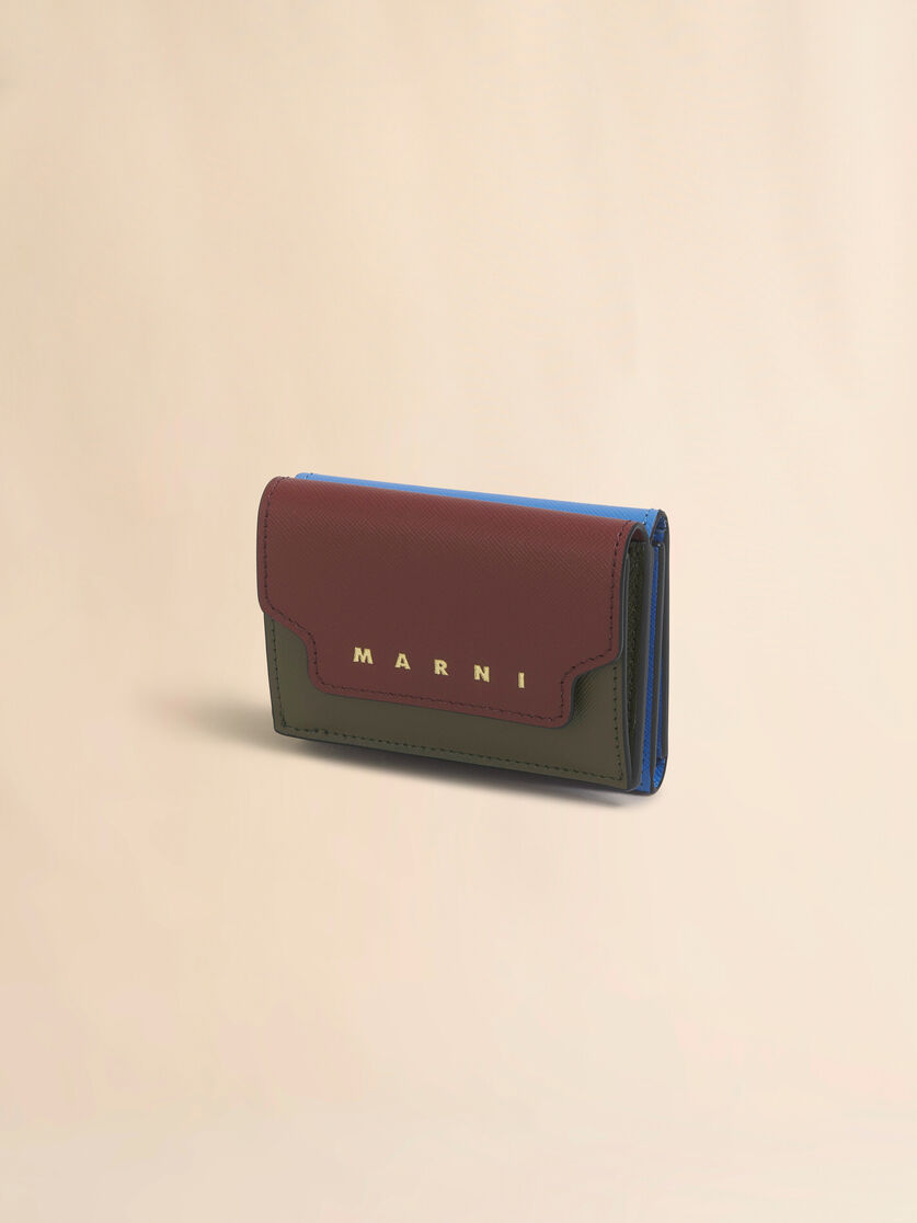 ブルー、ベージュ＆ライトブルー サフィアーノレザー製三つ折りウォレット - 財布 - Image 4