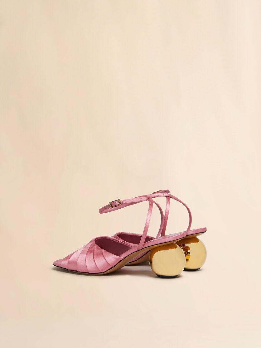 Pink folded satin sandal with spherical heel - Sandals - Image 3