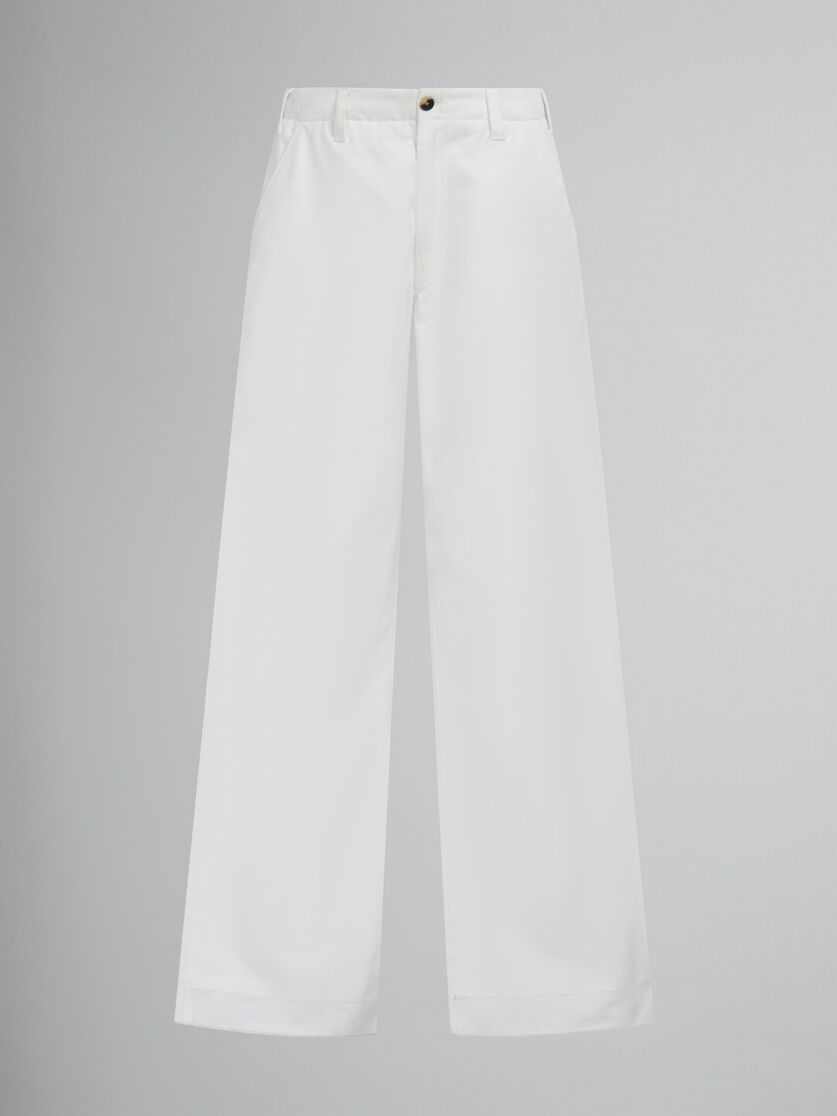 White bio gabardine flared trousers - Pants - Image 1