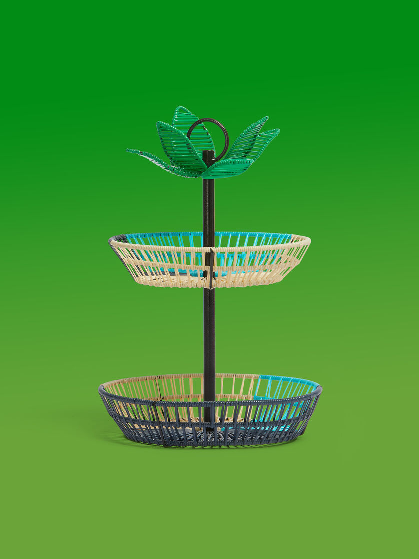 Turquoise And Beige Marni Market Two-Tier Leaf Fruit Basket - Accessories - Image 1