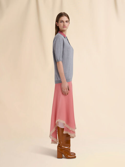 Grey wool polo shirt with velvet collar - Shirts