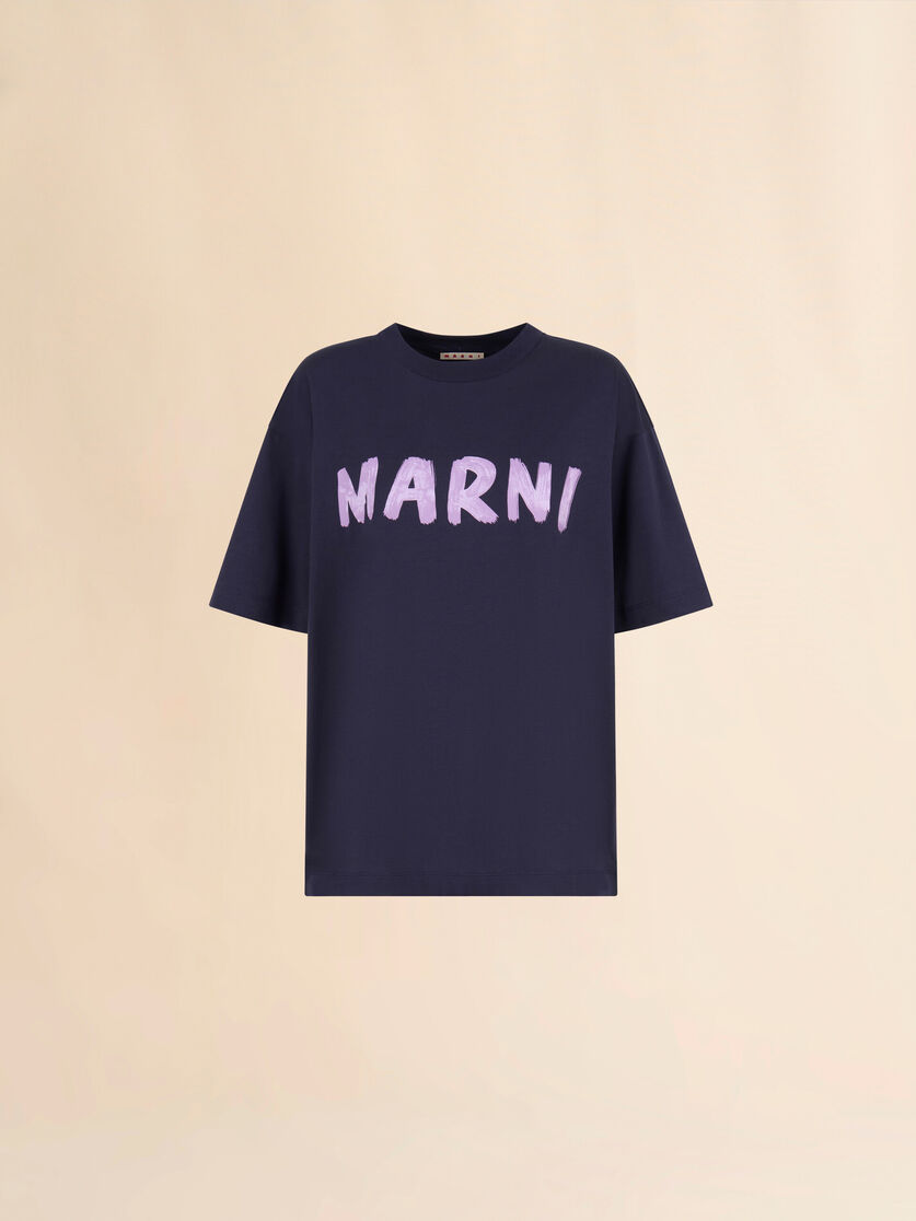 Blue organic cotton T-shirt with logo - T-shirts - Image 1