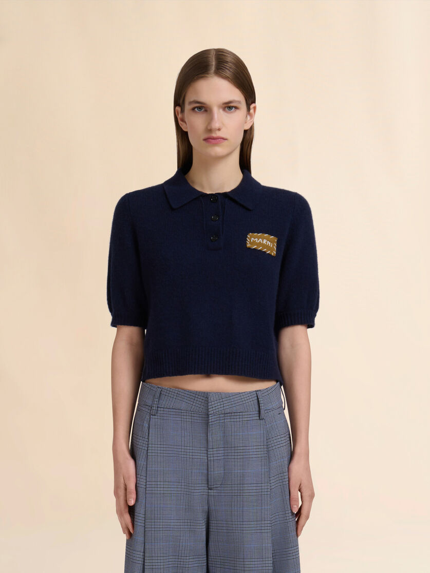 Grey cashmere polo jumper with Marni patch - Shirts - Image 2