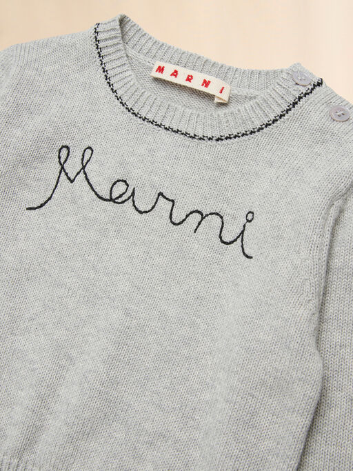 Gray cotton sweater with embroidered logo - Knitwear