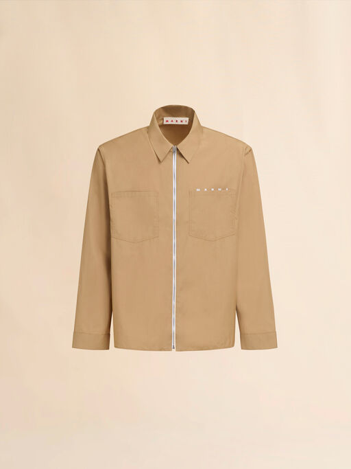 Camicia con zip in popeline biologico beige con logo nascosto - Camicie