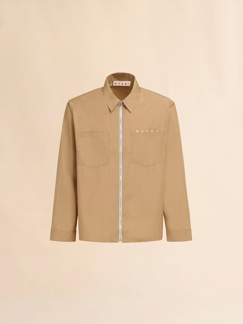 Chemise zippée en popeline biologique blanche avec logo dissimulé - Chemises - Image 1