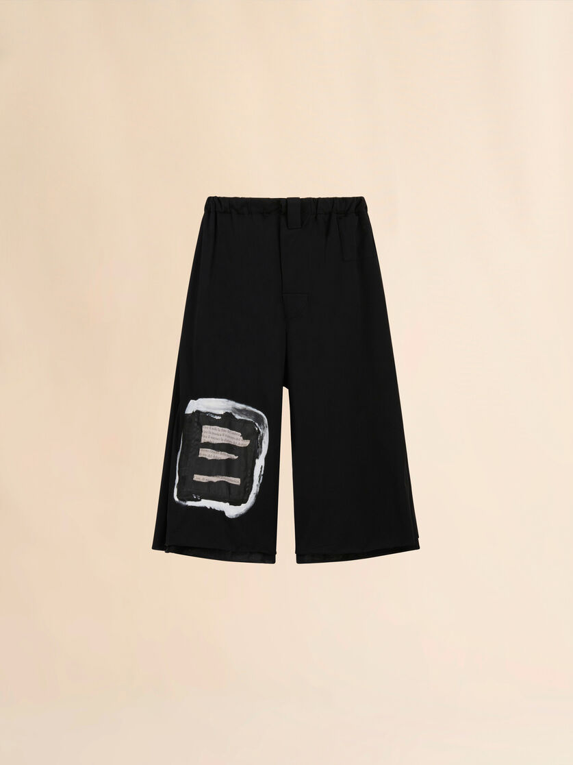 Black cotton 3/4 trousers with printed quotes - Pants - Image 1