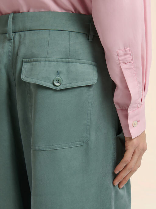 Green satin wide-leg trousers - Pants