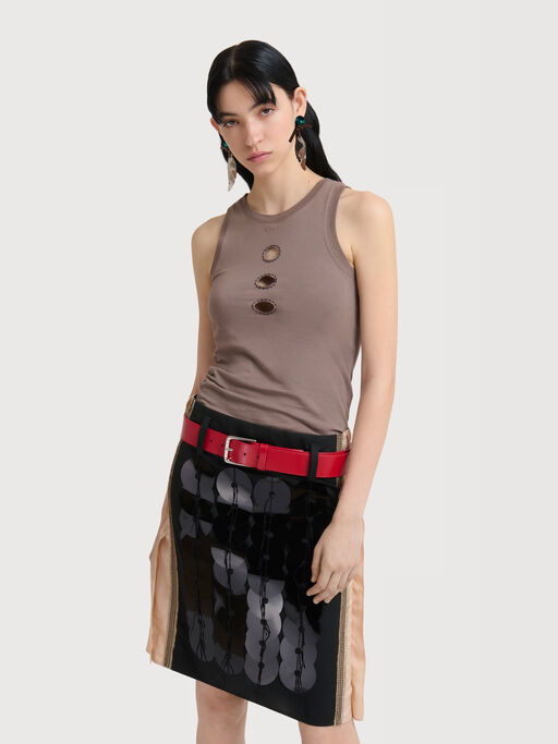 Grey cotton tank top with cut-out polka dots - T-shirts