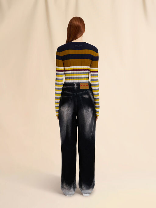 Black flocked denim jeans - Pants