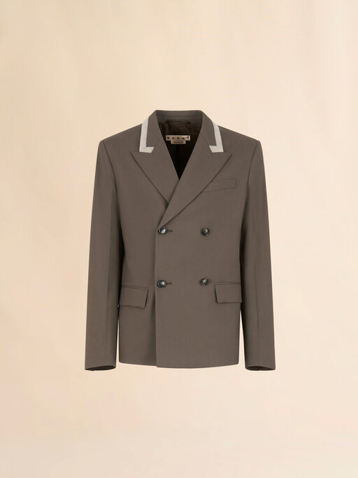 Grey double-breasted wool blazer with Marni Mending - Jackets