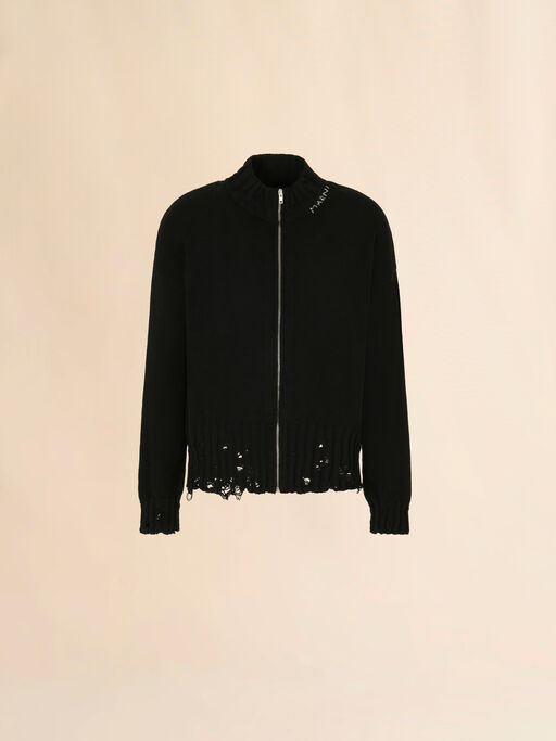 ブラック ジッパー付き ディシェベルド調コットン製ジャンパー - プルオーバー