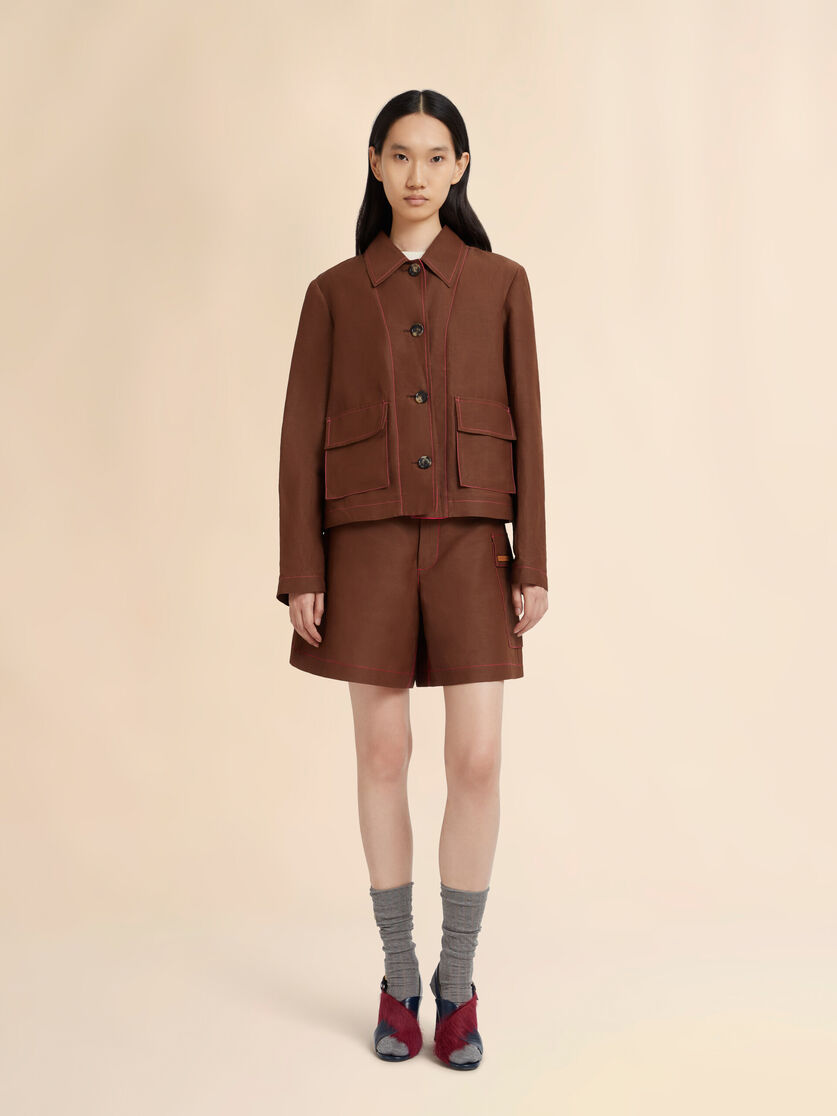 Braune Jacke aus Viskose und Ramie mit Cargotaschen, Image 2