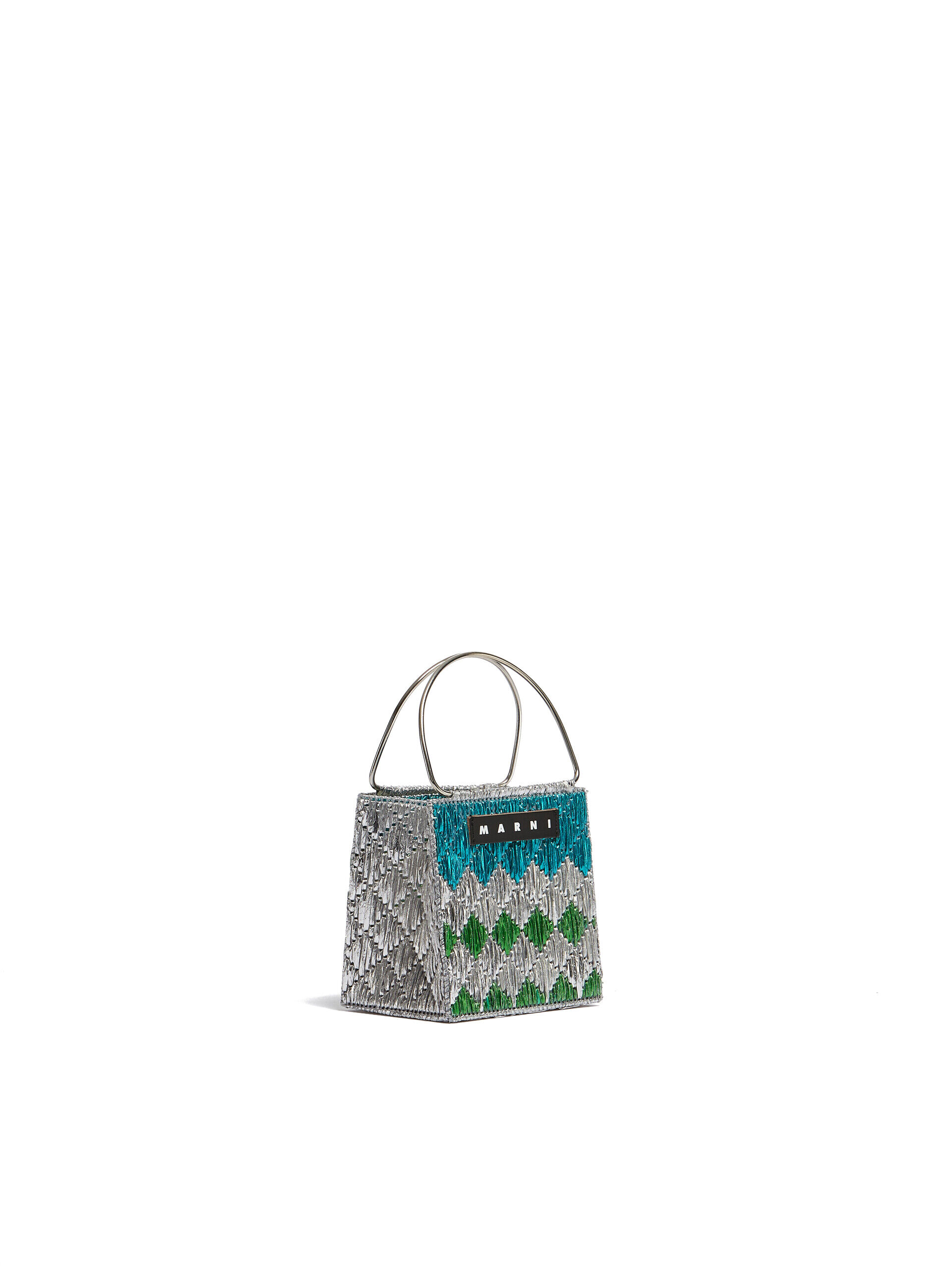 MARNI 青と白のチェック かごバッグ