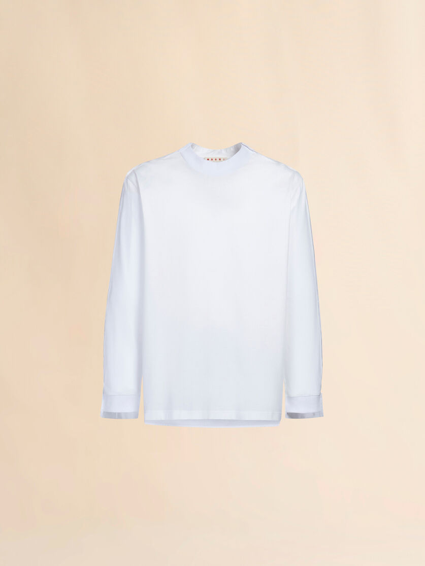 White organic cotton long-sleeved T-shirt with back yoke - Shirts - Image 1