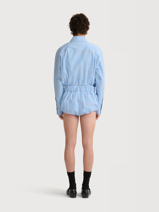 Light blue striped poplin shirt with bib insert - Shirts