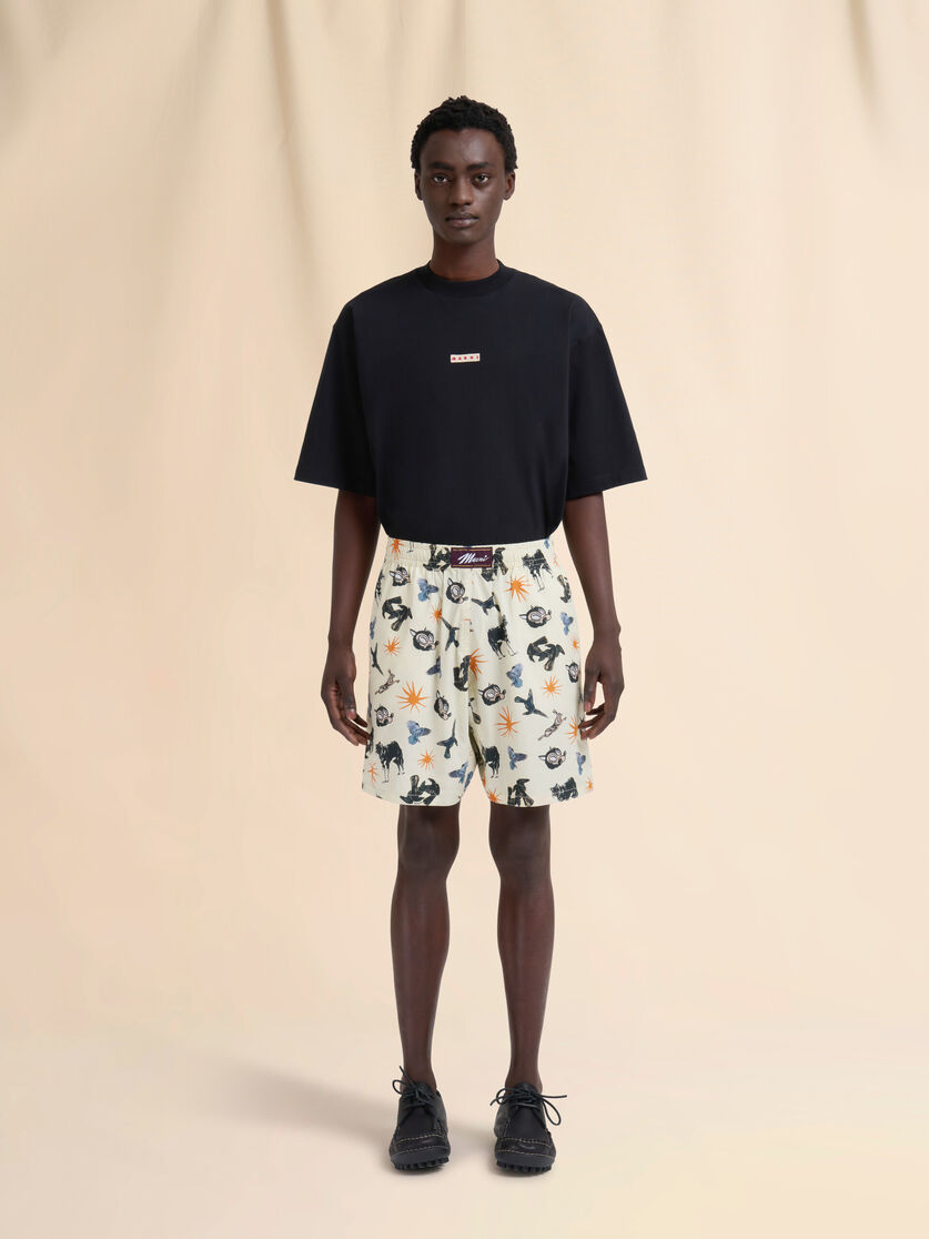 Blue poplin Bermuda shorts with Wolves, Ravens and Doves print - Swimwear - Image 2