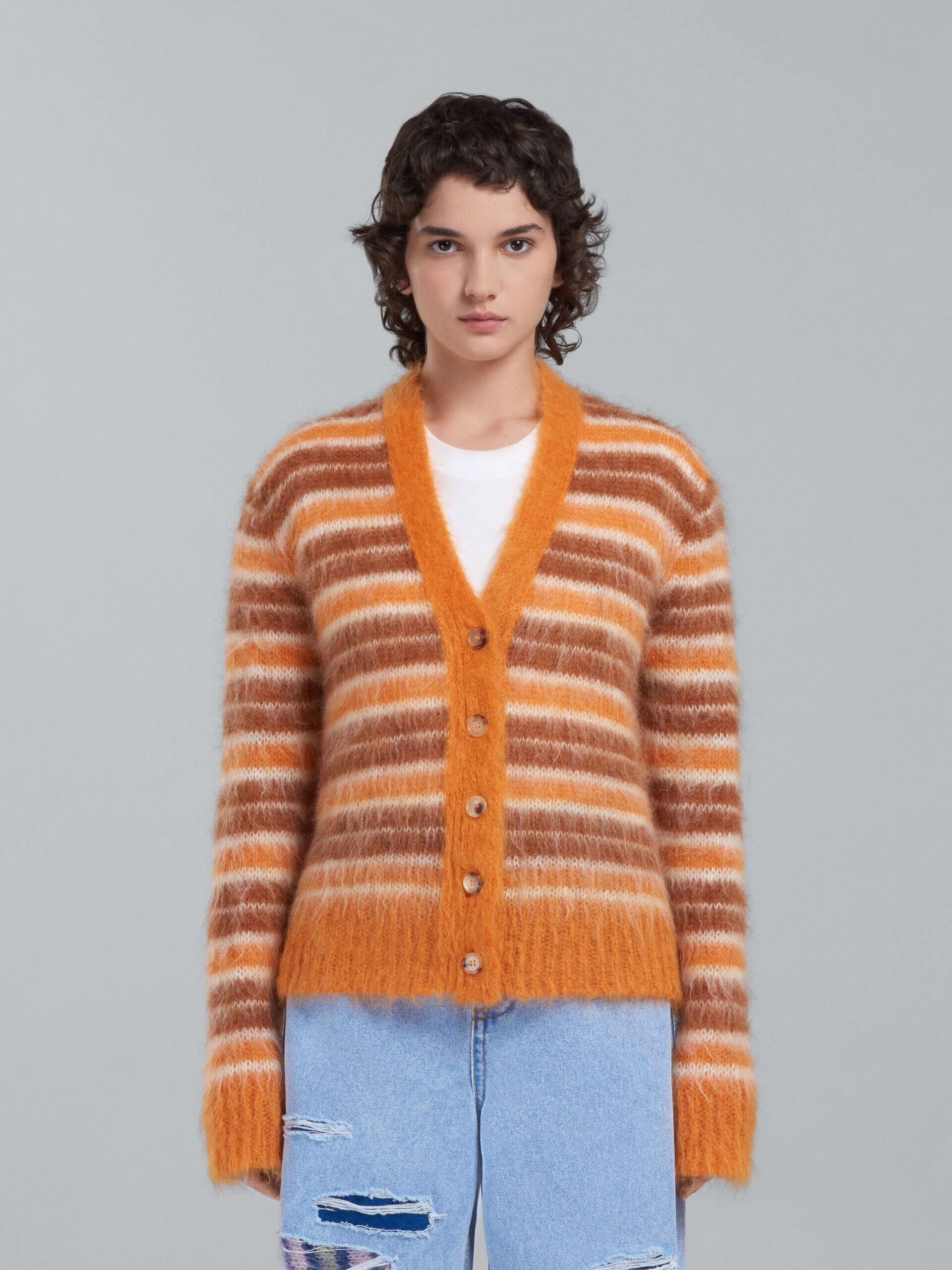 Mohair cardigan with orange stripes | Marni