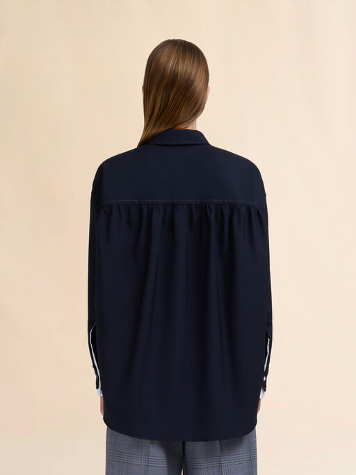 Black tropical wool shirt with double cuffs - Shirts