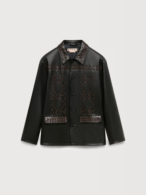 Black leather jacket with studded front - Jackets