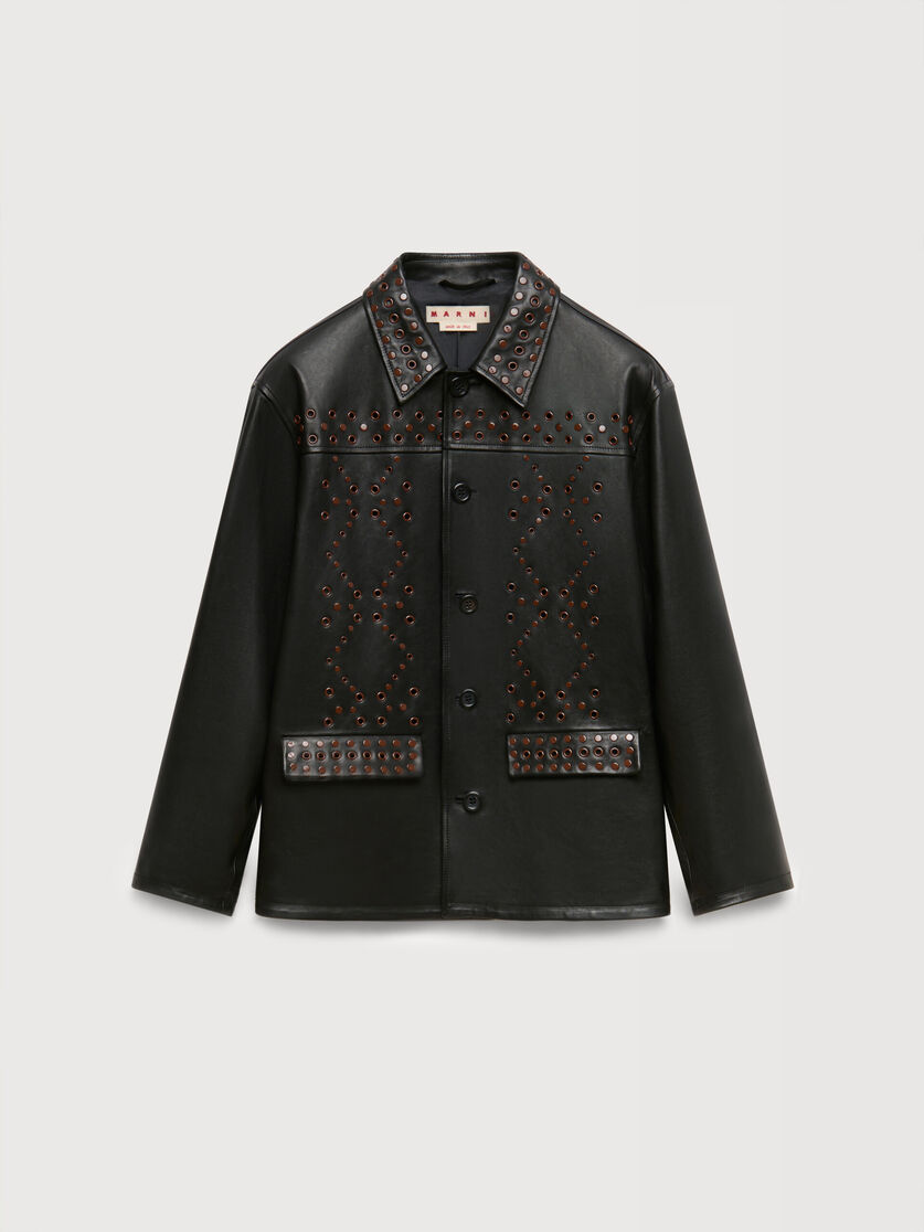 Black leather jacket with studded front, Image 1