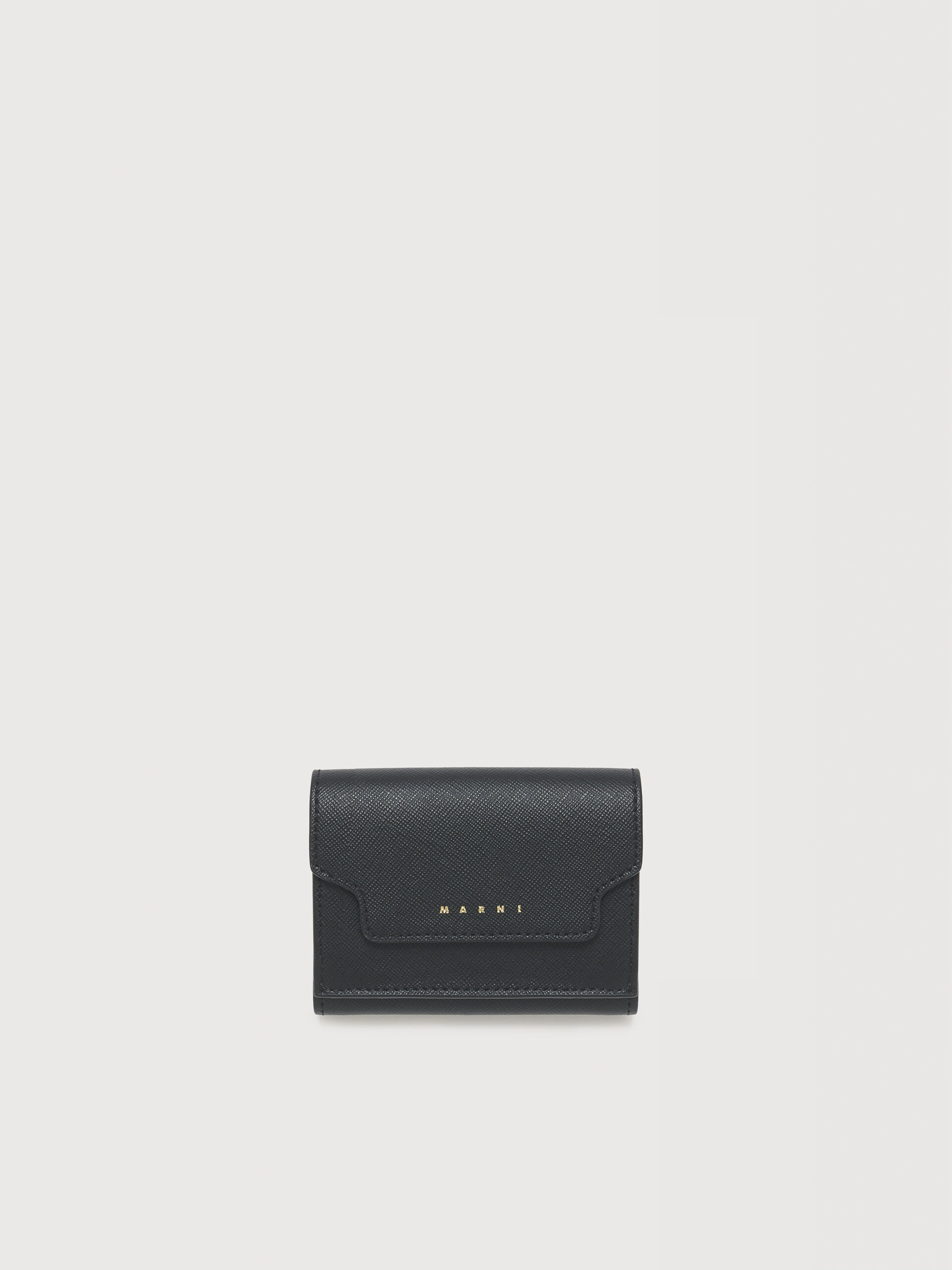 ブラック サフィアーノレザー製三つ折りウォレット | Marni