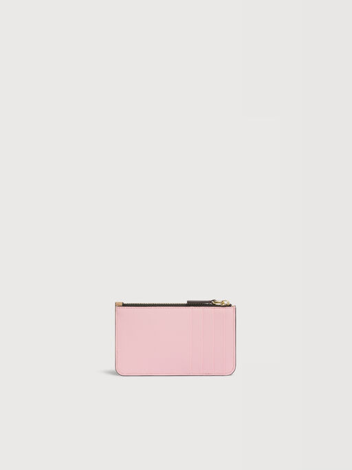 Pink light brown and dark brown leather zip cardholder - Wallets