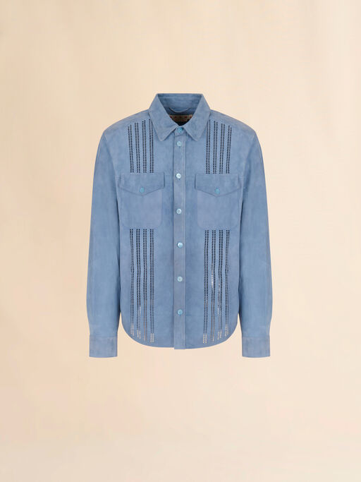 Blue suede shirt with cut-out detailing - Shirts