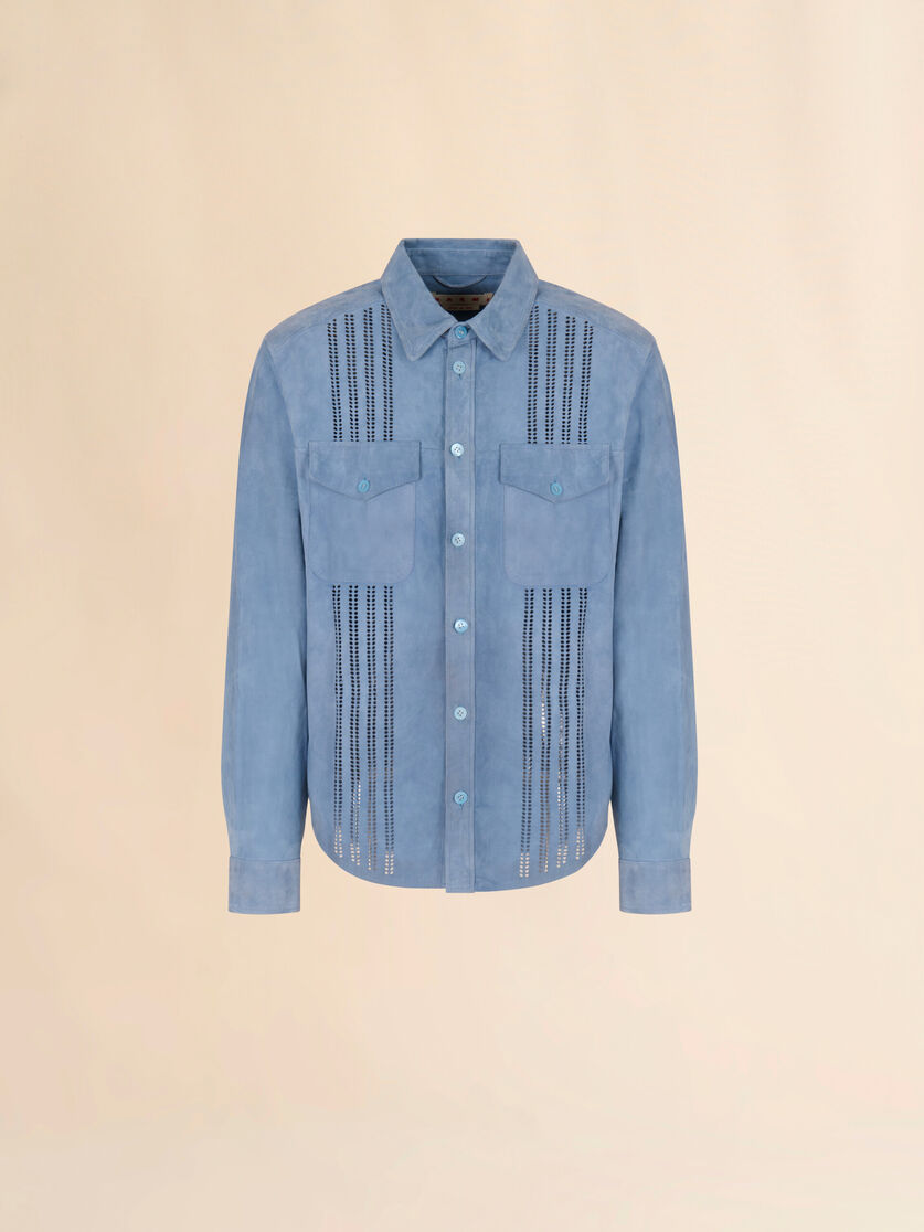 Blue suede shirt with cut-out detailing, Image 1